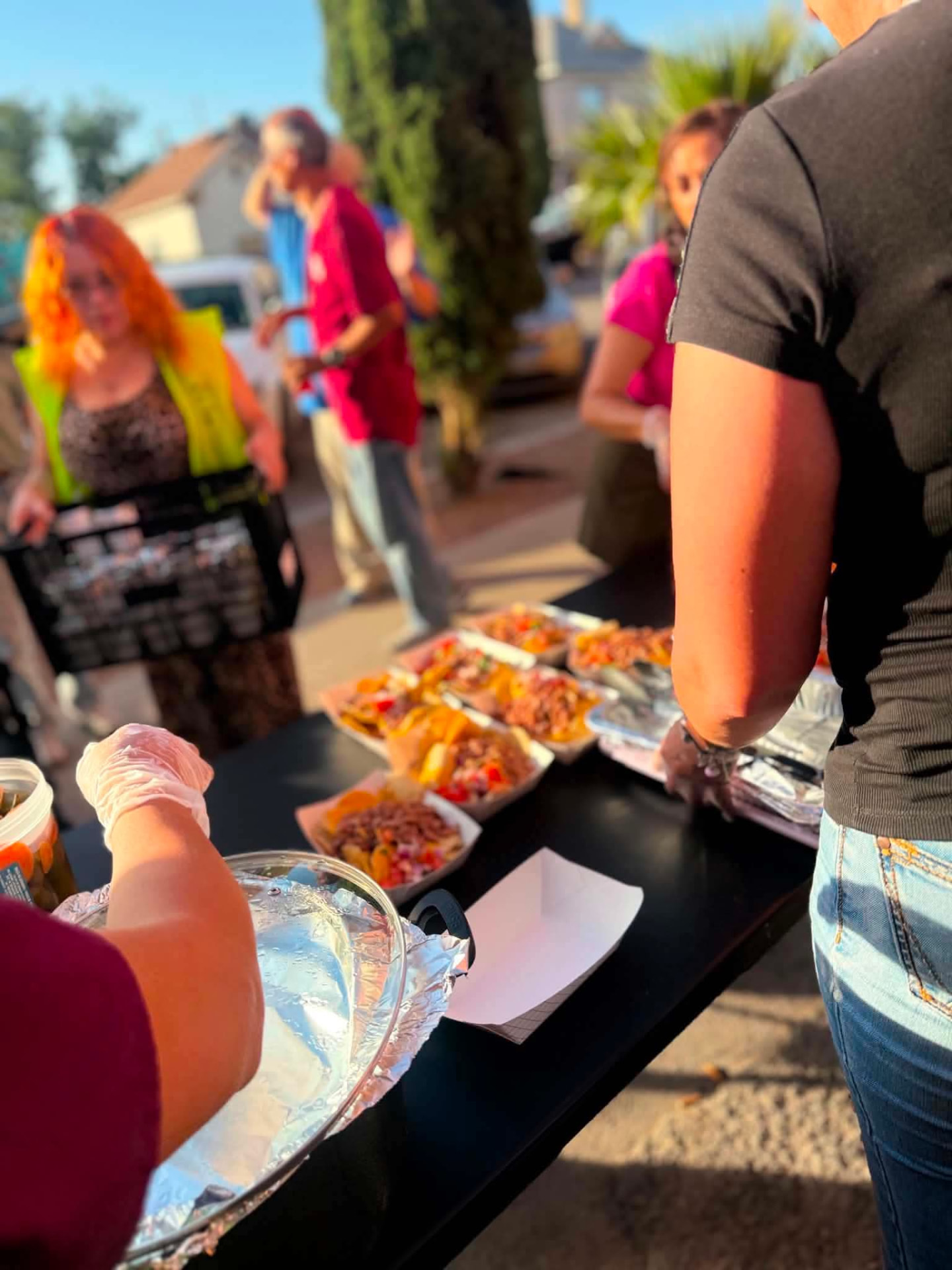 Trays of food at the outdoor serving station